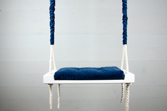 Children's Inside White Swing With A Blue Seat