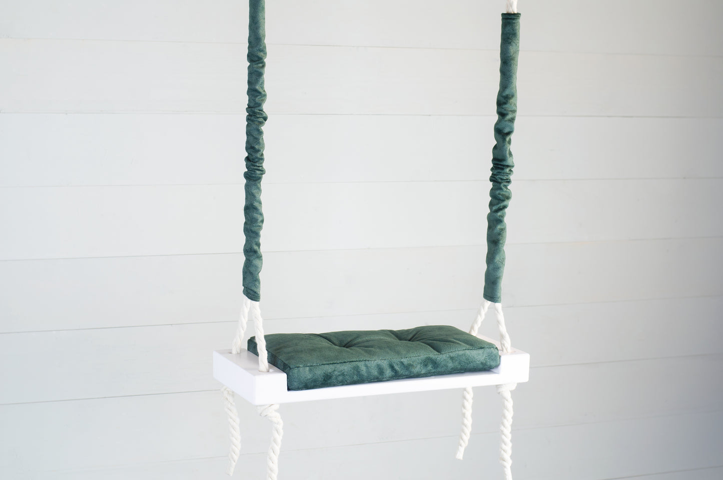 Children's Inside White Swing With A Green Seat