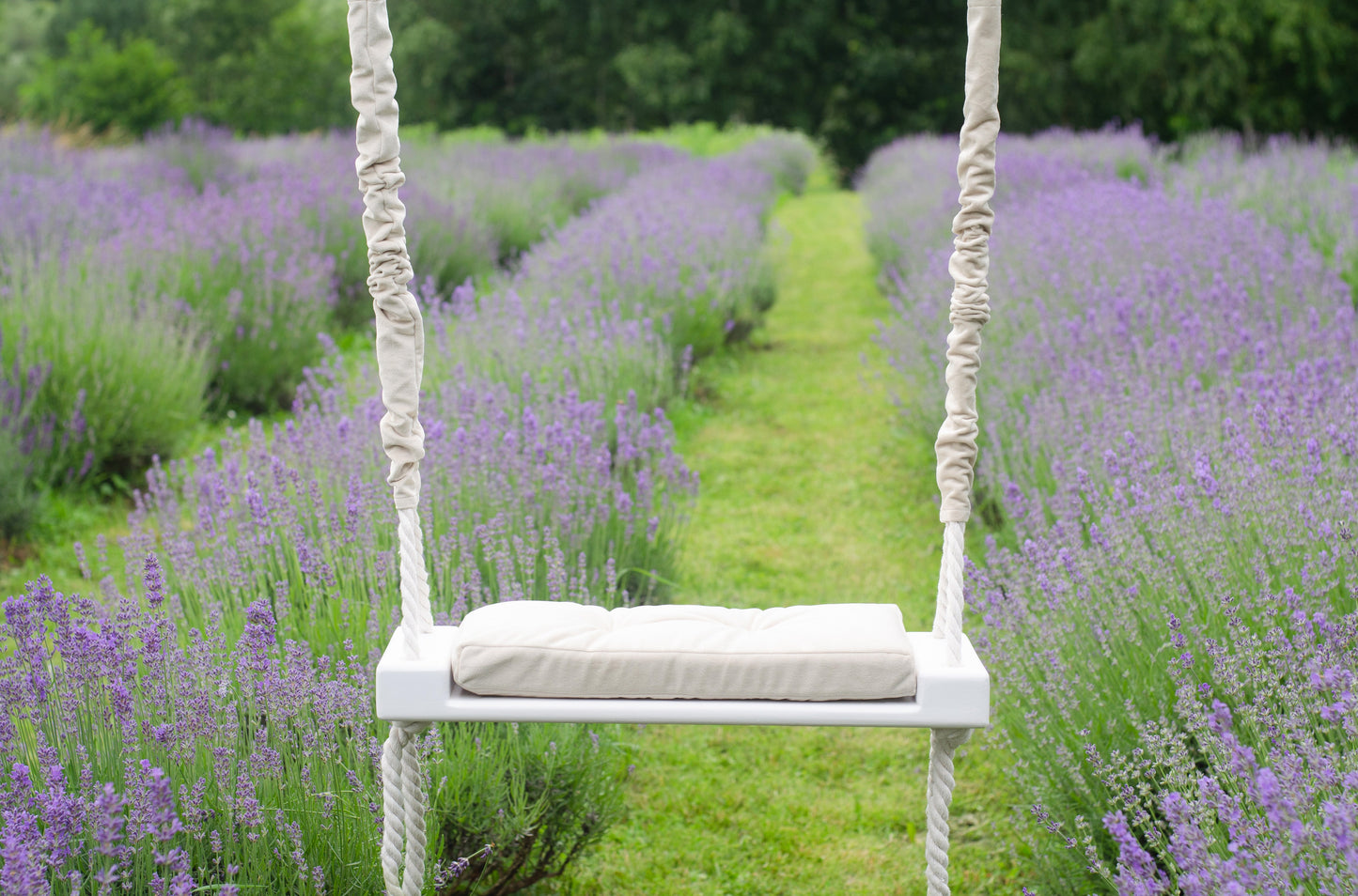 Children's Inside White Swing With A Beige Seat