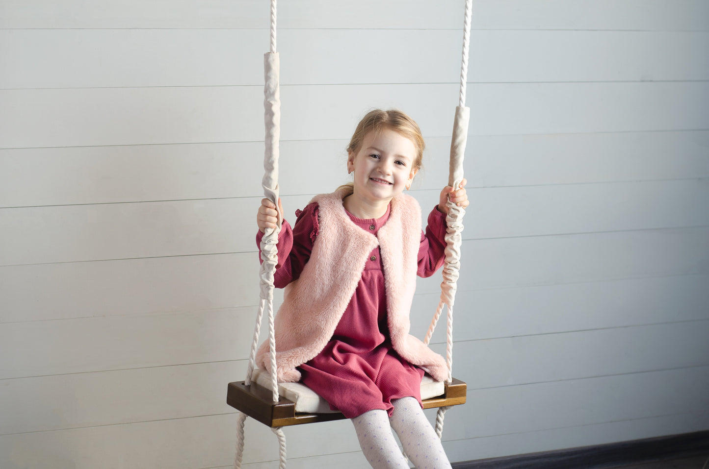 Children's Inside White Swing With A Beige Seat