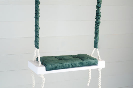 Children's Inside White Swing With A Green Seat