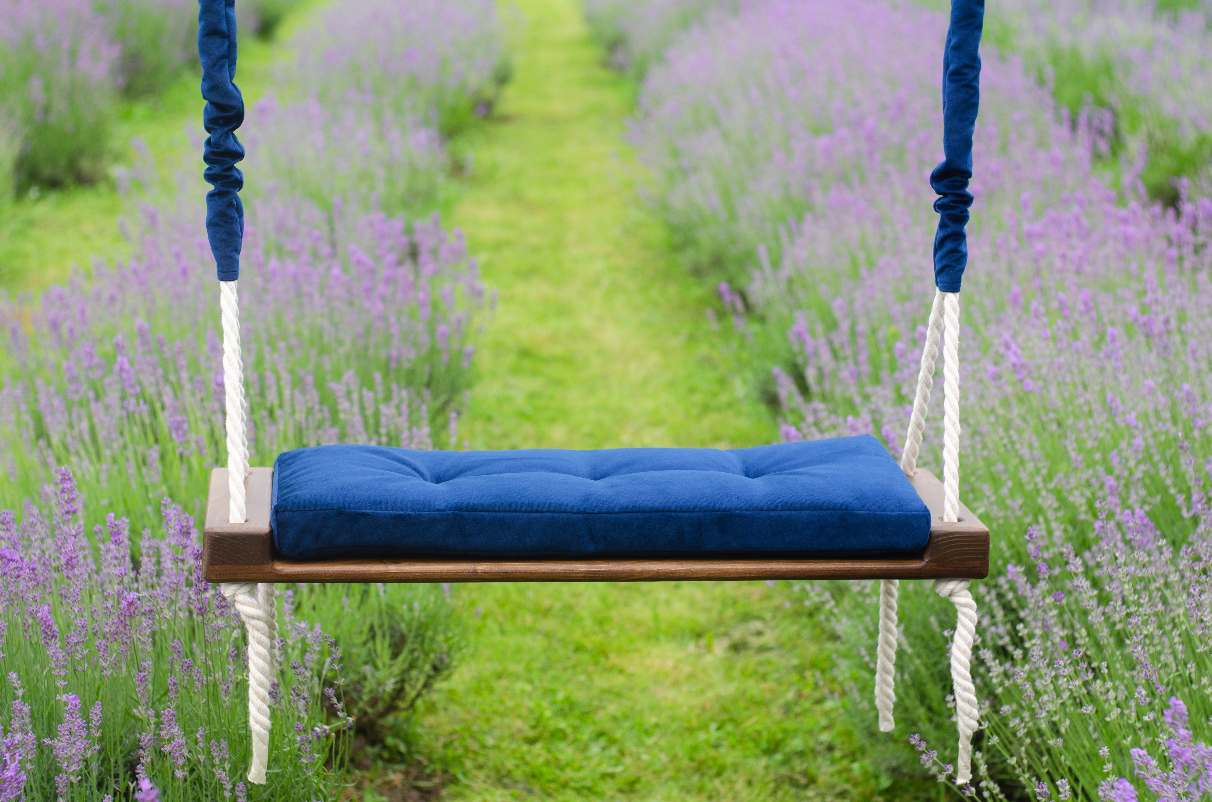 Adult Inside Natural Swing With A Blue Seat – Christyle Store