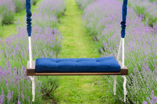 Adult Inside Natural Swing With A Blue Seat