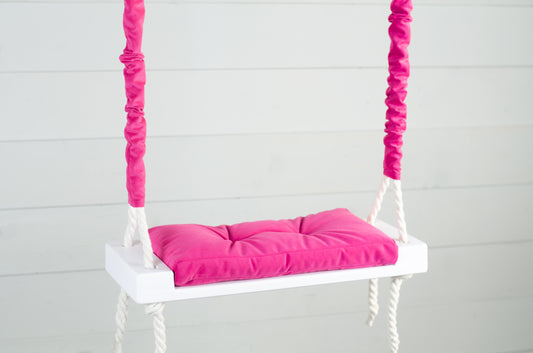 Children's Inside White Swing With A Hot Pink Seat