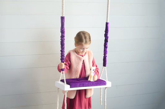 Children's Inside White Swing With A Purple Seat