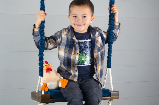 Children's Inside Natural Swing With A Blue Seat